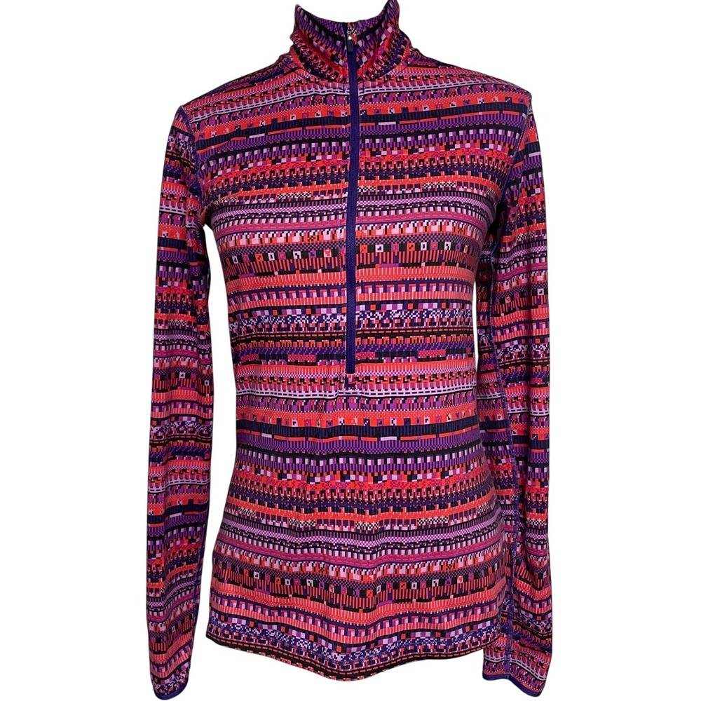 Nike Pro Pink Purple  Fair Isle 1/2 Zip Pullover Running Shirt Womens Medium